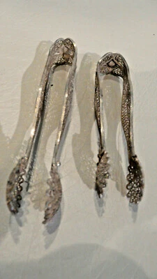 Par de pinzas rusas para azúcar de filigrana plateada Zolotnik 88 45 gramos Foto 1 de 4