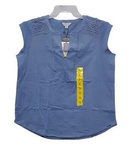 Orvis sz:S Women's Crochet Lace Short Sleeve Cotton Blend V-Neck Shirt Top Blue - Picture 1 of 7