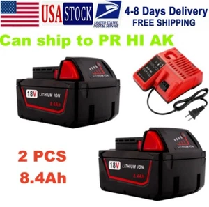 2PACK 18V Lithium Battery for Milwaukee M18 48-11-1840 + M12-18C Battery Charger - Picture 1 of 18
