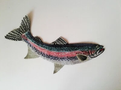 Fish Rainbow Trout Handmade Embroidered Patch with sequins - Image 1 of 4