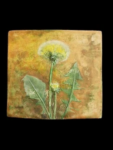 Original Fine Art Gips und Aquarell Botanisches Basrelief Pusteblume Fliese - Bild 1 von 1