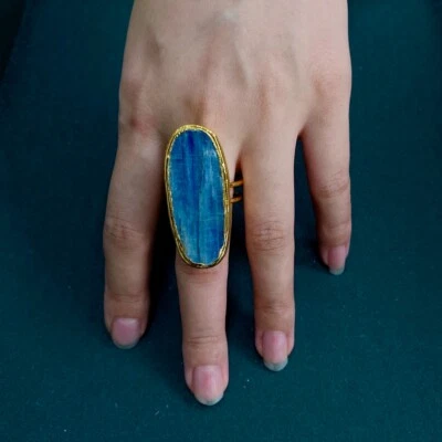 Anillos de dedo de cianita azul natural ajustables joyas de boda Foto 1 de 4