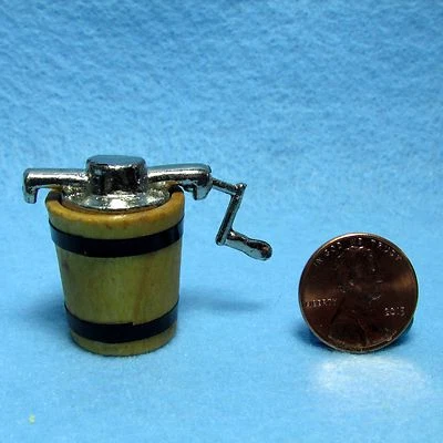 HANDLEY Dollhouse Miniature Wood Old Fashion Ice Cream Maker with Metal Crank IM65315