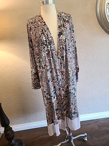 LOGO Lori Goldstein Duster 3XP Multicolor Mosaic Print Chiffon Hem New - Picture 1 of 9