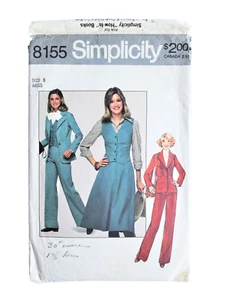 Giacca Motivo Cucito Vintage Gilet Pantaloni Gonna Misses' XS 1970 Semplicity 8155 - Foto 1 di 3