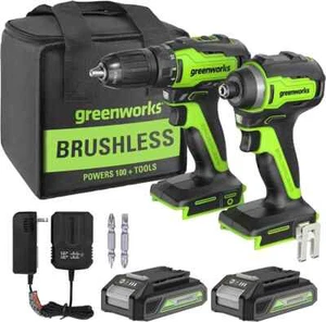 Greenworks 24V Cordless Drill Driver 35Nm and Impact Driver 200Nm Combo Kit NEW - Picture 1 of 9