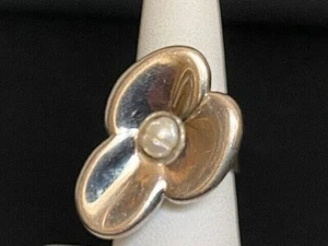 HAN ITALY 925 STERLING SILVER & BAROQUE PEARL FLOWER RING SIZE 6.5 - Picture 1 of 6
