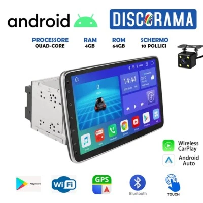 AUTORADIO ANDROID 10 POLLICI STEREO CARPLAY ANDROID AUTO 2 DIN 4/64GB ESTRAIBILE - Immagine 1 di 4
