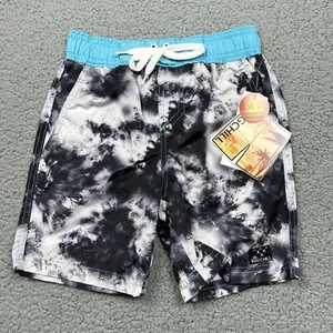 Big Chill Swim Trunks Boys 5 Mesh Lining Drawstring UPF 50 Black White Tie Dye - Picture 1 of 10