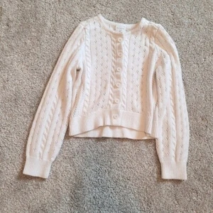 Abercrombie Kids Button Up White Knit Crochet Sweater Size 7-8 - Picture 1 of 5