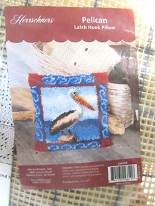 Herrschners Pelican Latch Hook Pillow Kit 16x16 Beach Seashore - Rare - NIP - Picture 1 of 5