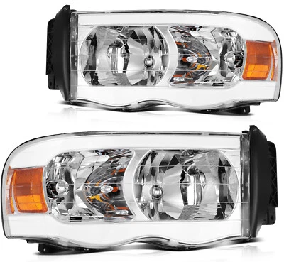 Headlights For 2002-2005 Dodge Ram Front Pair Headlamp Pair Chrome - Image 1 of 4