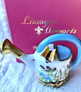 Limoges France Floral Watering Can with Butterfly Classic Box - Picture 1 of 8
