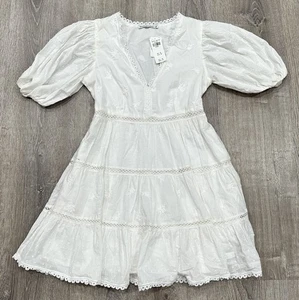 Abercrombie & Fitch Kleid Damen XS weiß Emerson Boho Popeline Puffärmel Dress - Bild 1 von 16