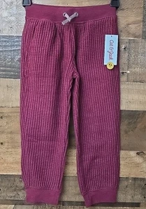 Cat & Jack Girls' Cozy Waffle Jogger Pants Size XS 4/5 Burgundy - Picture 1 of 4