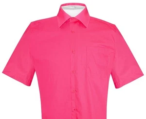 Biagio 100% Cotton Mens Short Sleeve Solid HOT PINK FUCHSIA Dress Shirt sz S - Picture 1 of 2