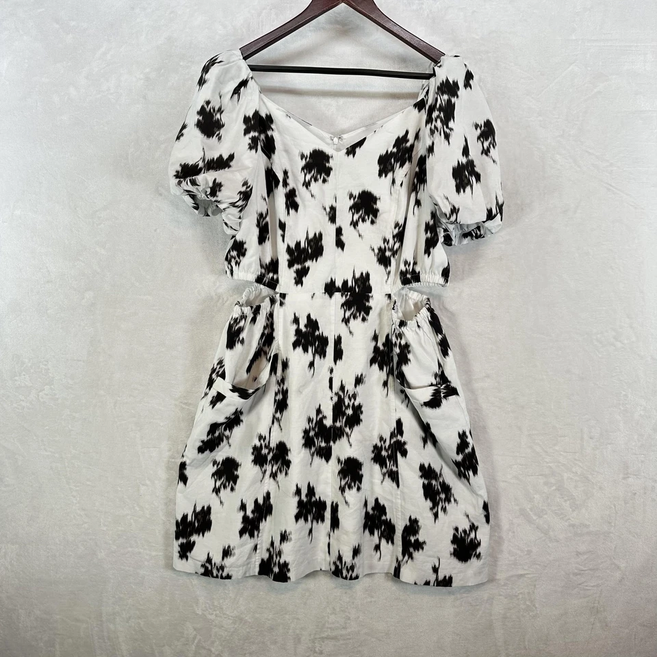 Vestido Prabal Gurung Mujer 16W Negro Blanco Abstracto Recorte Manga Abullonada Mini Foto 1 de 4