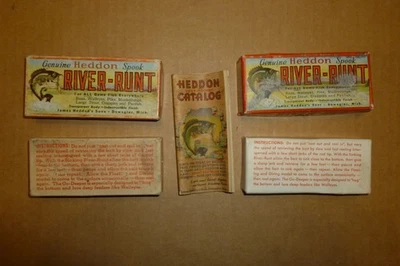 COUPLE OF VINTAGE HEDDON RIVER RUNT SPOOK EMPTY BOXES WITH BIRCHWOOD CATALOG - Image 1 of 4