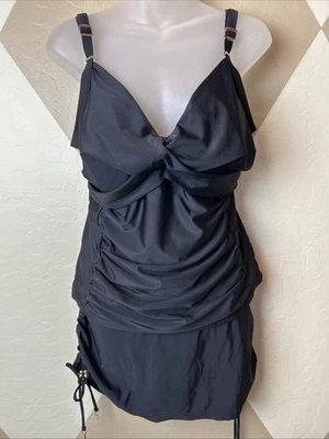 Nicole Miller Sz 1X Black 2pc Tankini Bathing Suit Swimsuit Swim Skirt - Image 1 of 4