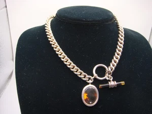 COLLANA MAGLIA CUBANA TONO ARGENTO RALPH LAUREN CIONDOLO OVALE FINTA CONCHIGLIA TARTARUGA - Foto 1 di 12