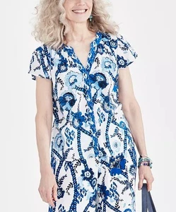 Style & Co. Women's Printed Flutter-Sleeve Top Belinda White Size XL - Picture 1 of 3