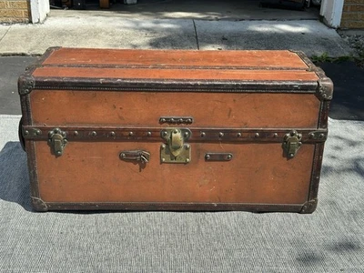 Louis Vuitton Steamer Trunk Orange Vuittonite Canvas Antique Travel Wardrobe - Image 1 of 4