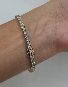 4.03 Ct Lab Grown Diamond Tennis Bracelet 14k Yellow Gold Over Round E-F VS1 VS2 - Picture 1 of 3