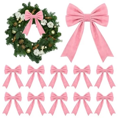 10 Pcs Velvet Ribbon Bow, 5x7inches Vintage Velvet Bows Ornaments for Pink - Image 1 of 4