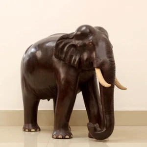 Indian Asian Elephant Statue Big Wooden Sculpture Home Living Room Lounge Decor - Picture 1 of 6