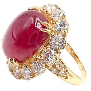 Authentic! Van Cleef & Arpels 18k Yellow Gold Large Cabochon Ruby Diamond Ring - Picture 1 of 12