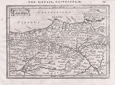 Bizkaia Bilbo Pamplona Valladolid Burgos Spanien Spain Mercator Map Karte 1651 • 58.99€