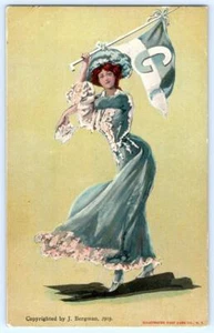 BANDERÍN DE LA UNIVERSIDAD COLOMBIA CHEERLEADER GIRL J BERGMAN 1905 POSTAL - Imagen 1 de 2