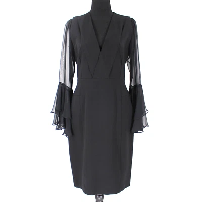 Vestido Gucci Negro Jersey Elástico Tejido Escote en V L Gasa Volantes Mangas Grande Foto 1 de 4