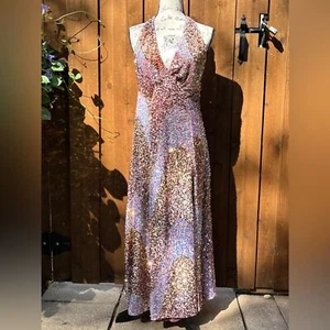 Free People Glitter & Gold Midi Sequin Halter Open Back Pink Dress Size S NWT - Picture 1 of 7