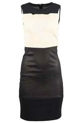 A.L.C. Vestido justo Curil Colorblock couro de cordeiro preto creme sem mangas 4 P - Imagem 1 de 4