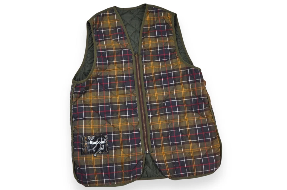 Barbour Waistcoat Zip Quilted Vest Liner Classic Tartan England Size 44 - Image 1 of 4