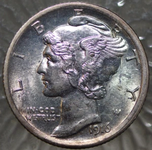 1916 Mercury Dime Stunning PQ Brilliant Uncirculated Full Split Bands M-009 - Picture 1 of 14
