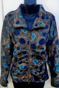Samuel Dong Women's Brown/Teal Blue Zip Blazer Jacket Sz S - Picture 1 of 9