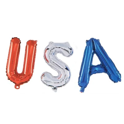 "U S A" Foil 15in Balloons 4th of July Party Décor - Blue Red Silver Letters - Image 1 of 2