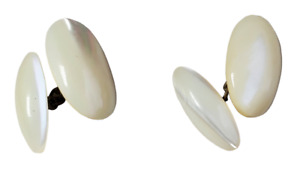 of Natural Pearl Cufflinks Large Oval 1950's Mid Century Modern Men's Pair