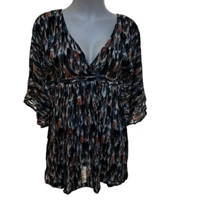 Zara Dress Size XS Black Floral 3/4 Wide Sleeve V Neck High Waist Womens - Picture 1 of 20