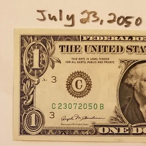 US 1981 C One Dollar Bill Uncirculated July 23 Birthday Note Offcenter Seal BEP - Picture 1 of 4