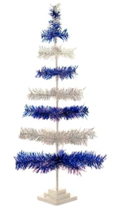 48" Silver and Blue Christmas Tree Tinsel Feather Style Holiday Tree 4FT - Picture 1 of 4
