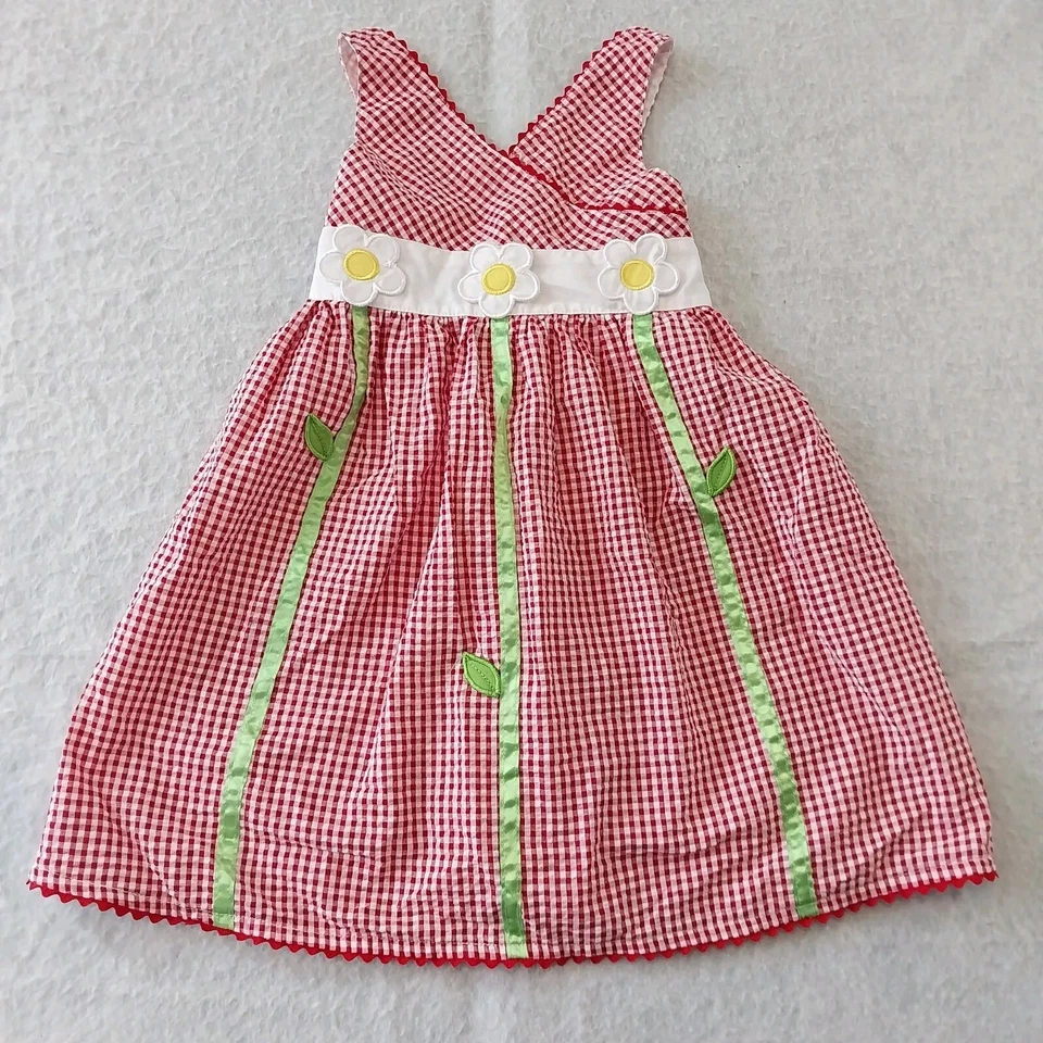 Red Checkered Easter Dress Kidgets Size 2T Flowers - Image 1 of 4