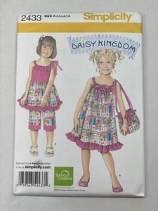 Simplicity 2433 Sewing Patterns Daisy Kingdom Girls 3-8 Dress Bag Top pants - Picture 1 of 3