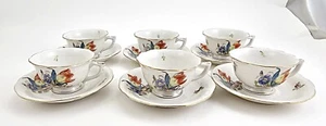 Vintage Herend Tulipe Bouquet Mocha Cup & Saucer Set of 6 - Picture 1 of 7