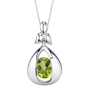 Peridot Cascade Solitaire Pendant Necklace Sterling Silver Oval Shape - Picture 1 of 3