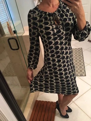 Anthropologie Moulinette Soeurs Tuileries silk dress Navy Retro Mod Print  4 S - Image 1 of 4