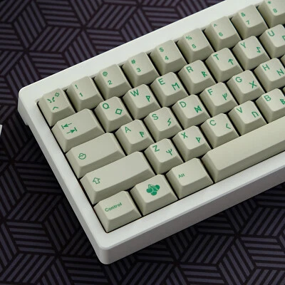 Retro Gray Runes Keycap Set With Green Legends Cherry Dye Subs PBT Key Caps  - Image 1 of 4