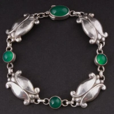 Pulsera de ley GEORG JENSEN con ágata verde # 11, plata, GJ mismo. Foto 1 de 4
